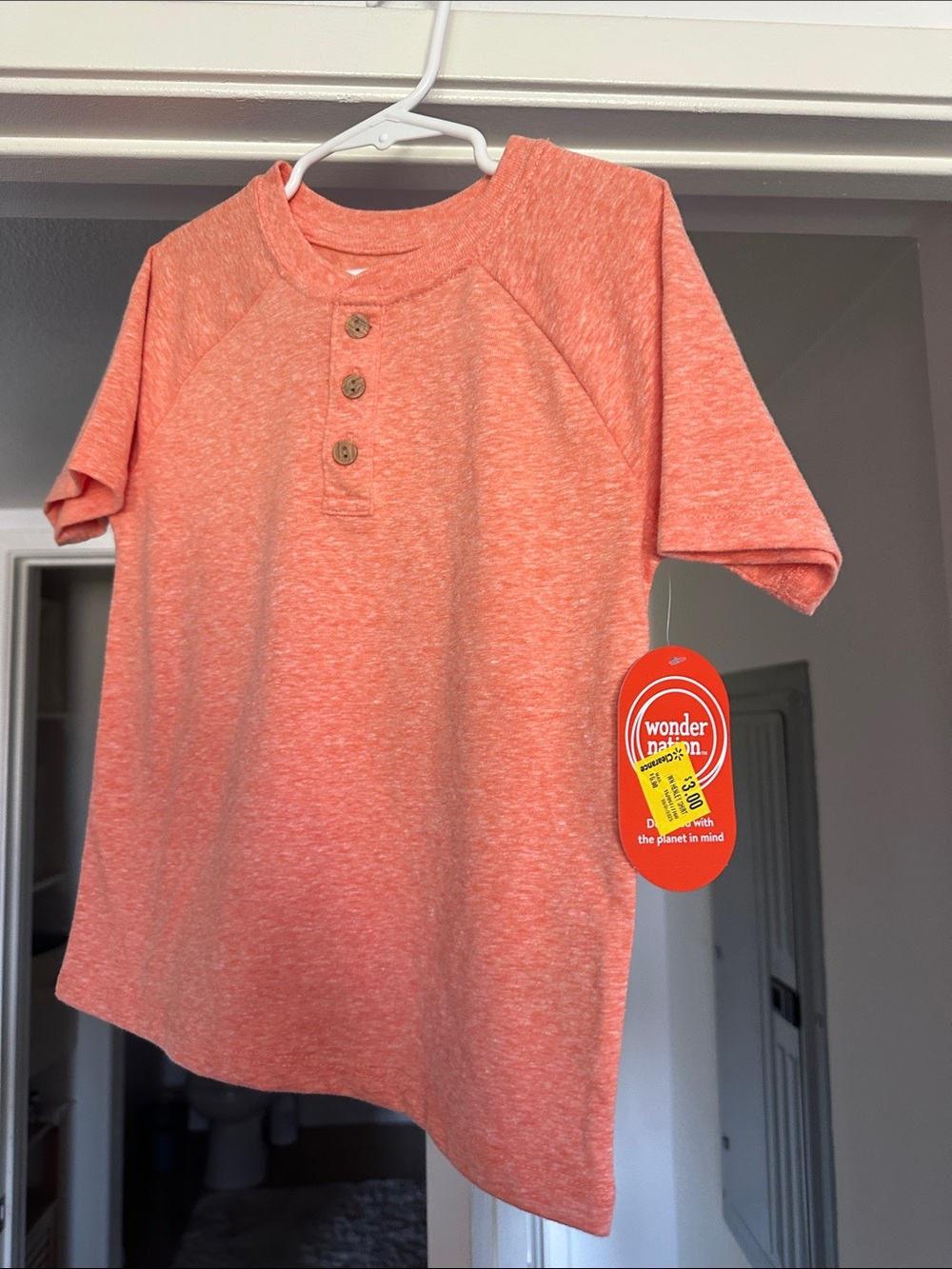 wonder nation Coral Heathered Henley Tee - Short Sleeve